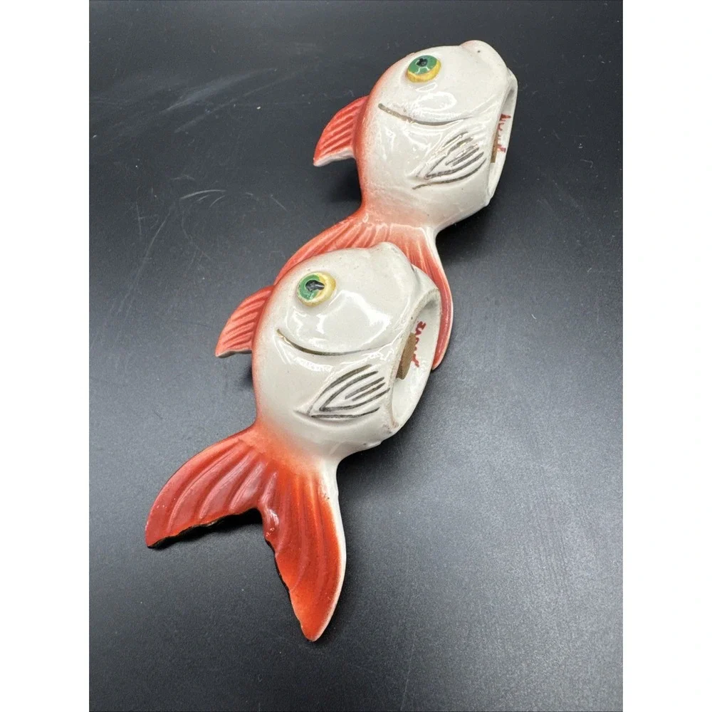 Vintage Salt Pepper Shaker Set Fancy Goldfish‎ Fish Japan Corks Anthropomorphic